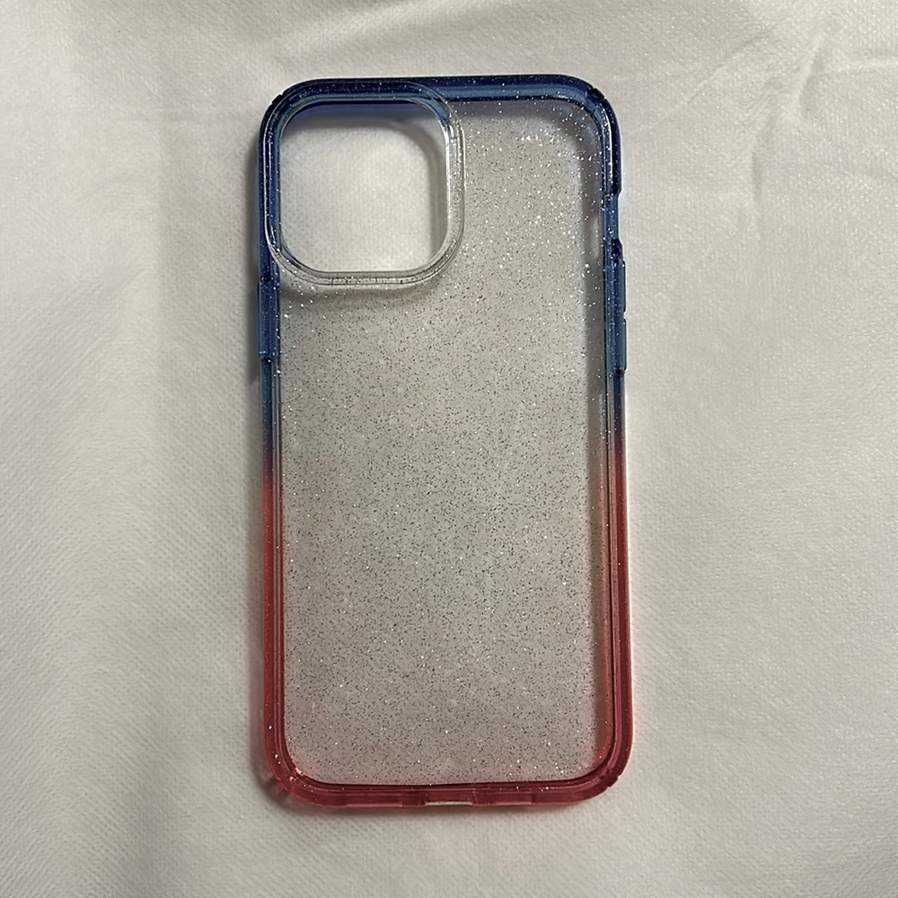 iPhone 13 Pro Max case: Translucent red, clear sparkle, and blue